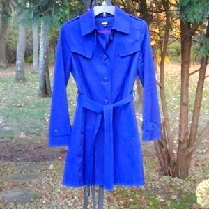 DKNY Blue Belted Raincoat Knee Length Classic Lined Outerwear Lightweight size m